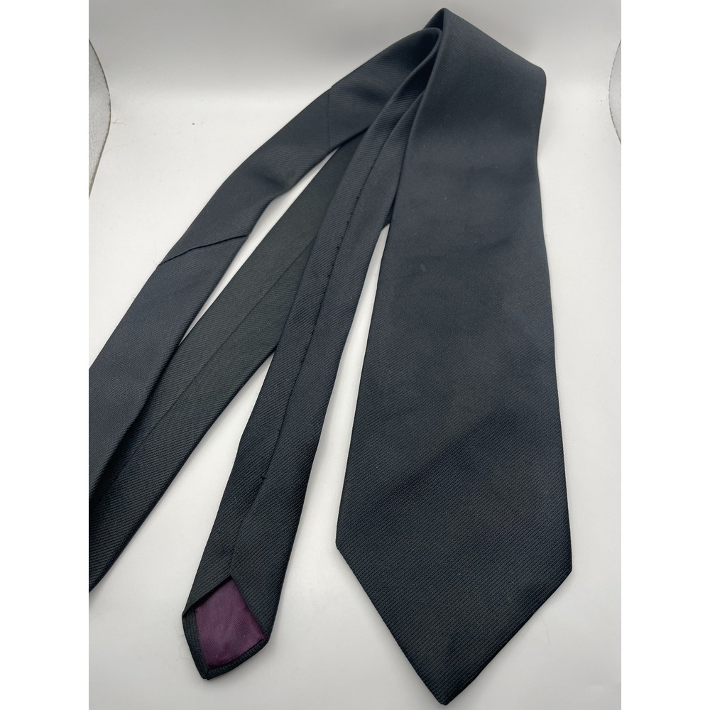 Ketch Mens Necktie Charcoal Black Twill Weave Purple Lining Classic Formal Tie
